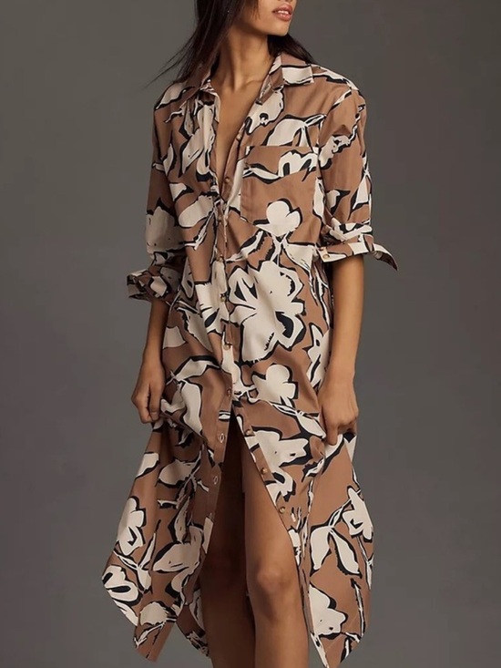 Anthropologie Dresses & Skirts - Anthropologie Maeve Brown, Cream & Black Floral Button-Up dress! M